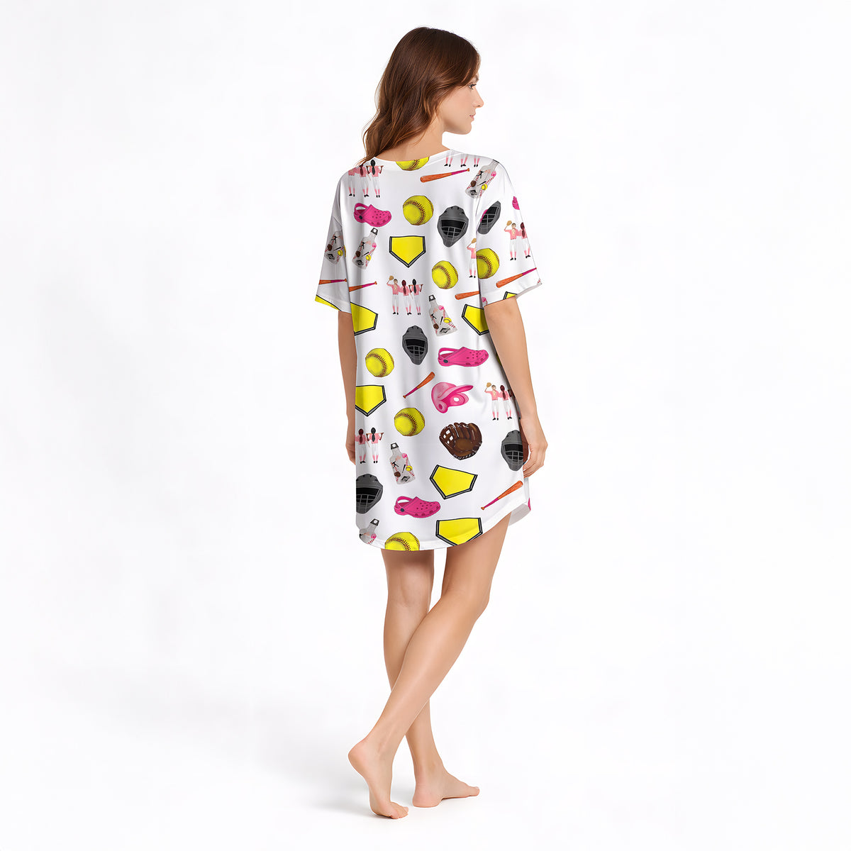 Women's Nightgown - V-Neck Short Sleeve: Softball Dreams Sleepwear