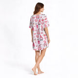 Whimsical Comfort: Women's Nightgown - V-Neck Short Sleeve with Gnome Print