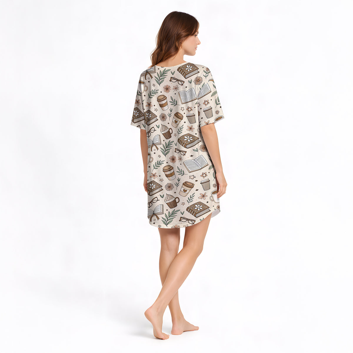 Women's Nightgown - V-Neck Short Sleeve | Coffee & Chapters Knit Sleepwear