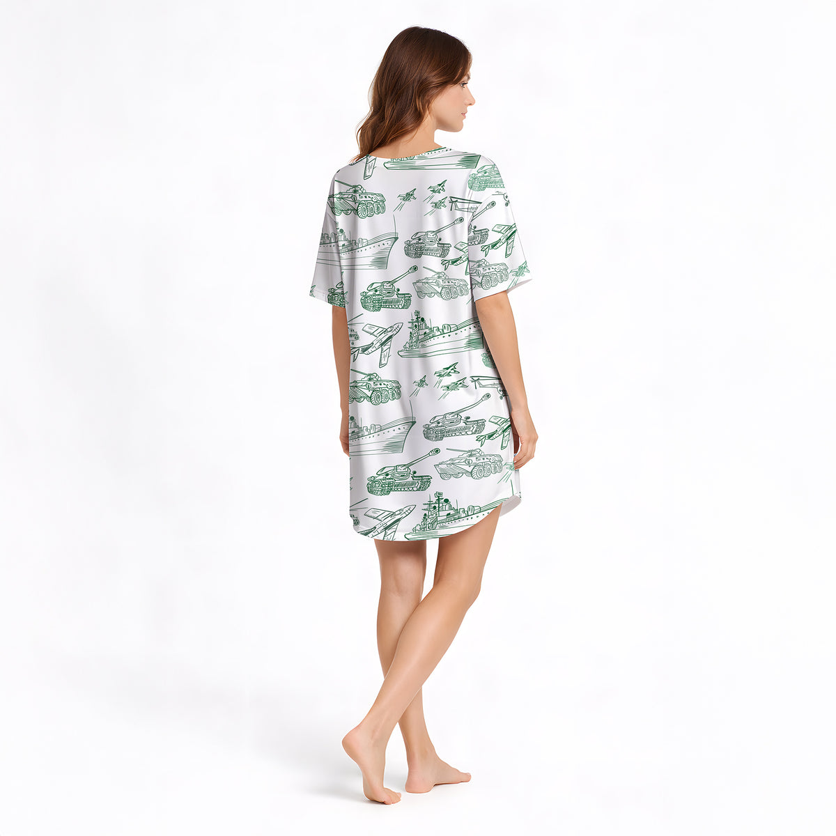 Women's Nightgown - V-Neck Short Sleeve with Tactical Dreams Print