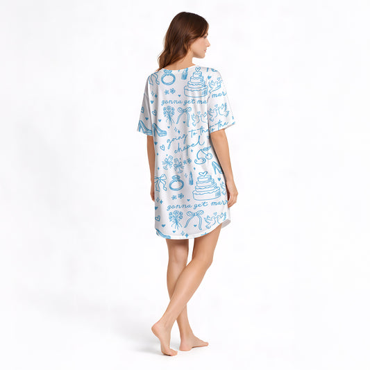 Bridal Bliss Women's Nightgown - V-Neck Short Sleeve