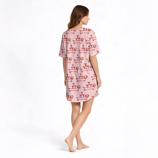 Paws & Pours Women's Nightgown - V-Neck Short Sleeve