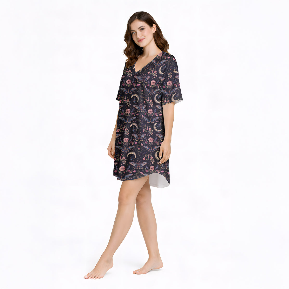 Women's Nightgown - V-Neck Short Sleeve | Celestial Bloom