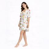 Women's Nightgown - V-Neck Short Sleeve Knit Italian Print