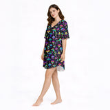 Women's Nightgown - V-Neck Short Sleeve [KNIT] | Magic Mushroom Dreams