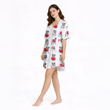Women's Nightgown - V-Neck Short Sleeve - Cozy Bulldog Print