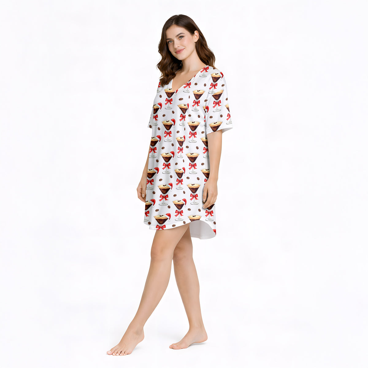 Women's Nightgown - V-Neck Short Sleeve | Holiday Espresso Martini