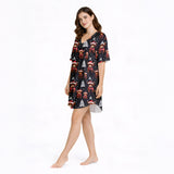 Cozy Highland Cow Women's Nightgown - V-Neck Short Sleeve