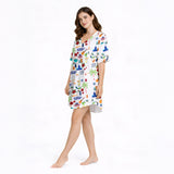 Women's Nightgown - V-Neck Short Sleeve [KNIT] - Puerto Rico Paradise