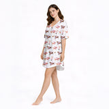 Women's Nightgown - V-Neck Short Sleeve: Dachshund Delight