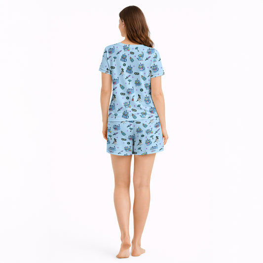 Women's Short Sleeve Pajama Set with Knit | Slay Cat Dreams