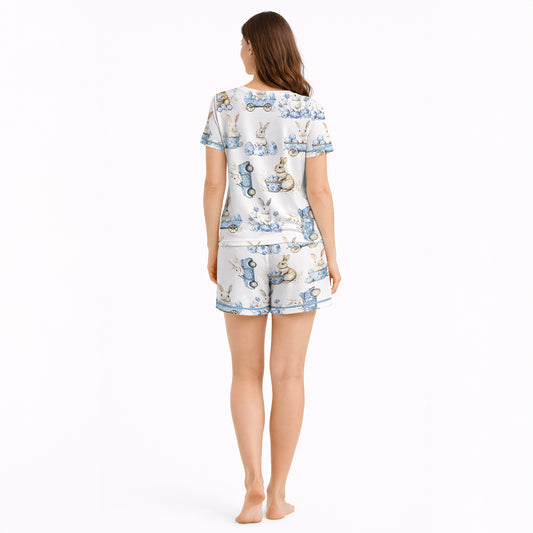 Women's short sleeve pajama set with - Bluebell Bunny Bliss