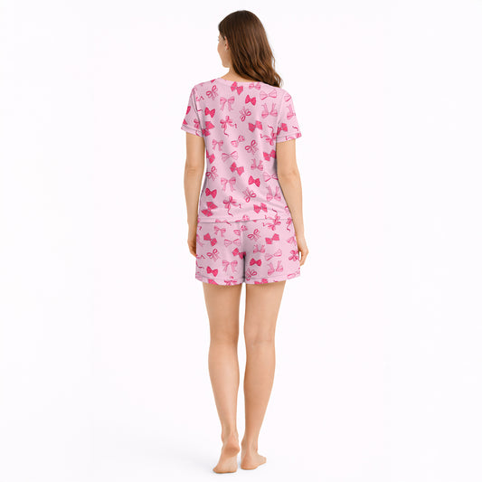 Sweet Bow Dreams Women's Short Sleeve Pajama Set with Shorts