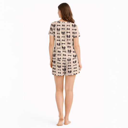 Chic Bow Dreams: Women's short sleeve pajama set with [KNIT]