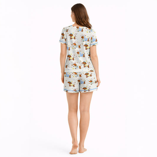 Easter Puppy Dreams: Women's short sleeve pajama set with KNIT