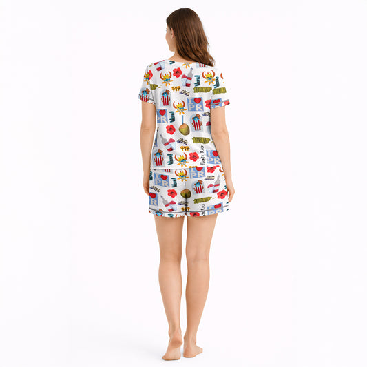 Women's Short Sleeve Pajama Set with Pants | Boricua Dreamland Print