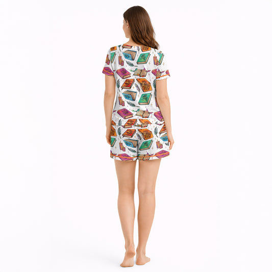 Women's short sleeve pajama set with | Enchanted Library Print