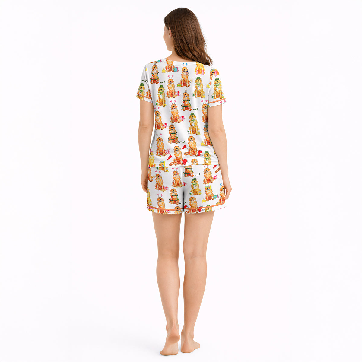 Women's Short Sleeve Knit Pajama Set | Golden Retriever Print