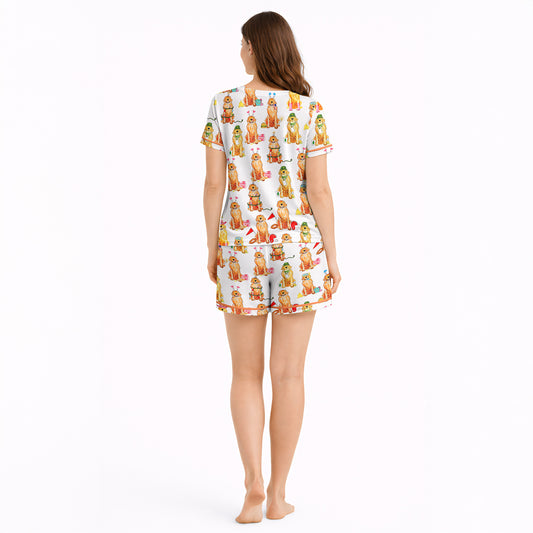 Women's short sleeve pajama set with Golden Retriever Print [KNIT]