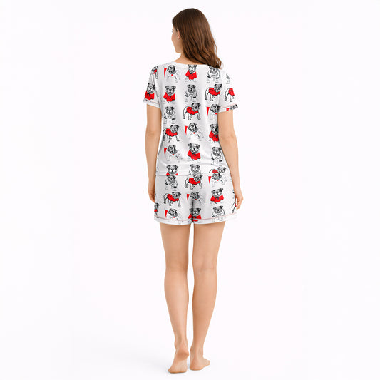 Women's Short Sleeve Pajama Set - Cozy Bulldog Print
