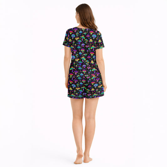 Women's short sleeve pajama set with [KNIT] | Magic Mushroom Dreams