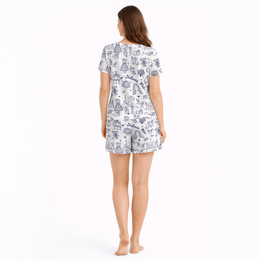 Bridal Bliss: Women's short sleeve pajama set with [KNIT]