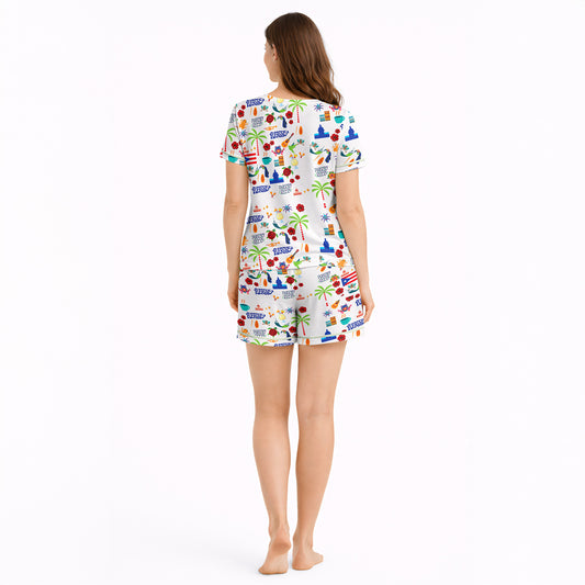 Women's short sleeve pajama set with [KNIT] - Puerto Rico Paradise