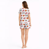 Women's short sleeve pajama set with [KNIT] - Hoops & Dreams Print