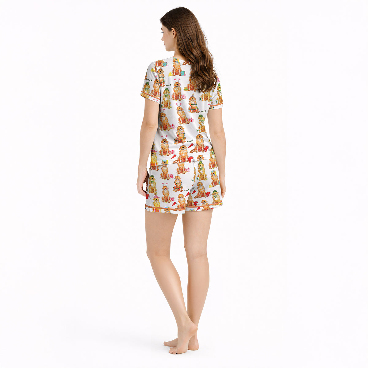 Women's Short Sleeve Knit Pajama Set | Golden Retriever Print