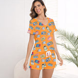 Whimsical Sardine Print Women's short sleeve pajama set with shorts_3D