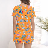 Whimsical Sardine Print Women's short sleeve pajama set with shorts_3D
