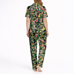 Women’s Silky Satin Pajama Set – Retro Tropical Diva Print