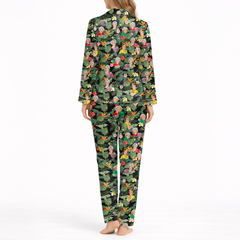 Women’s Silky Satin Pajama Set – Retro Tropical Diva Print