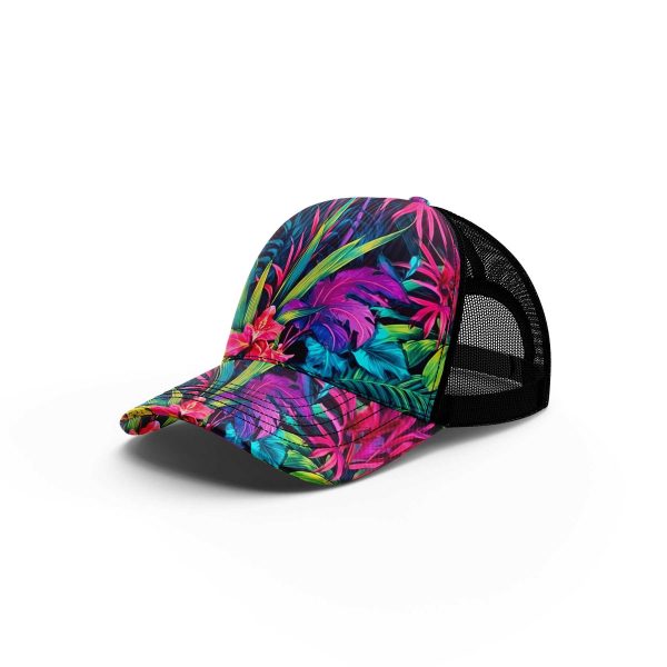 Tropical leaves hibiscus flowers ibuytero trucker hat men