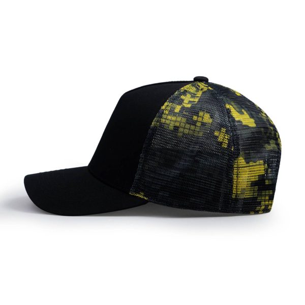 Yellow retro mesh pattern back ibuytero trucker hat men 2