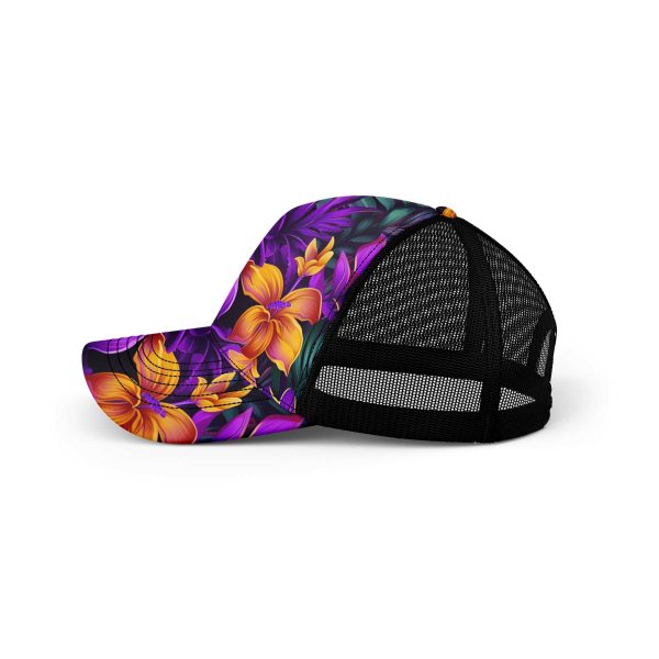 Purple yellow flowers leaves pattern ibuytero trucker hat men horizontal