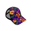 Purple yellow flowers leaves pattern ibuytero trucker hat men slant right