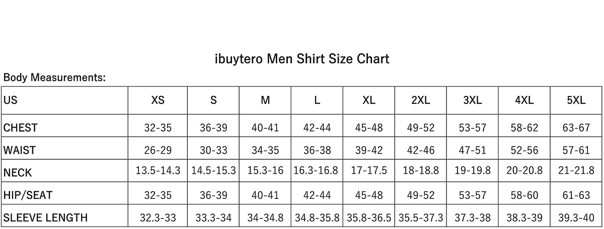 HW SHIRTS SIZE CHART