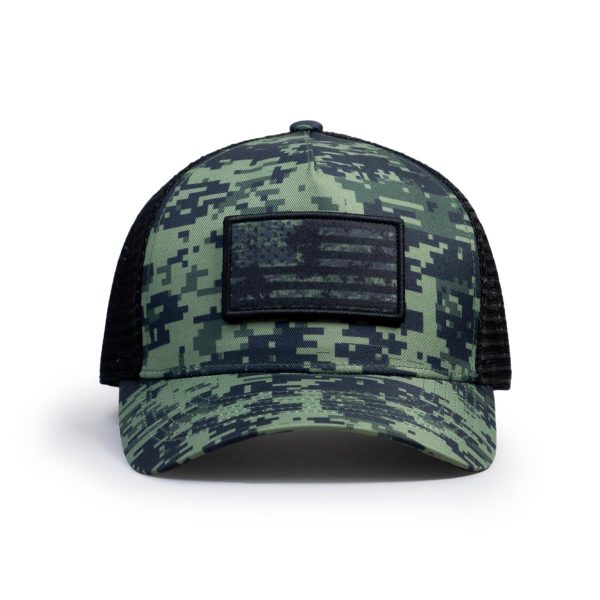 Green retro motif with american flag ibuytero trucker hat men 5