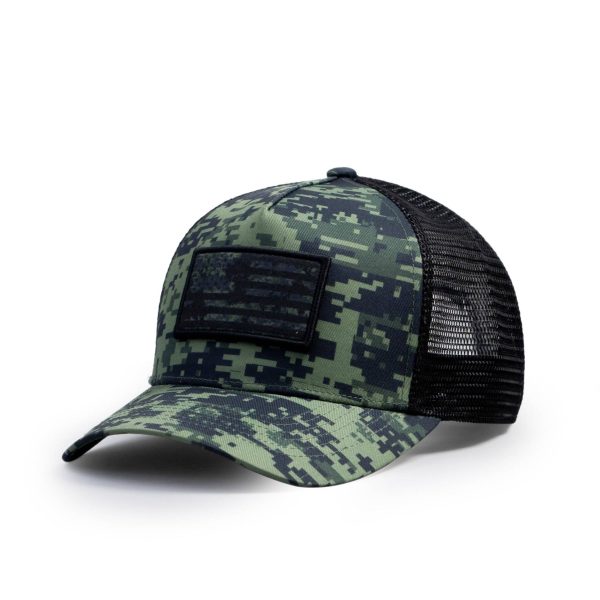 Green retro motif with american flag ibuytero trucker hat men