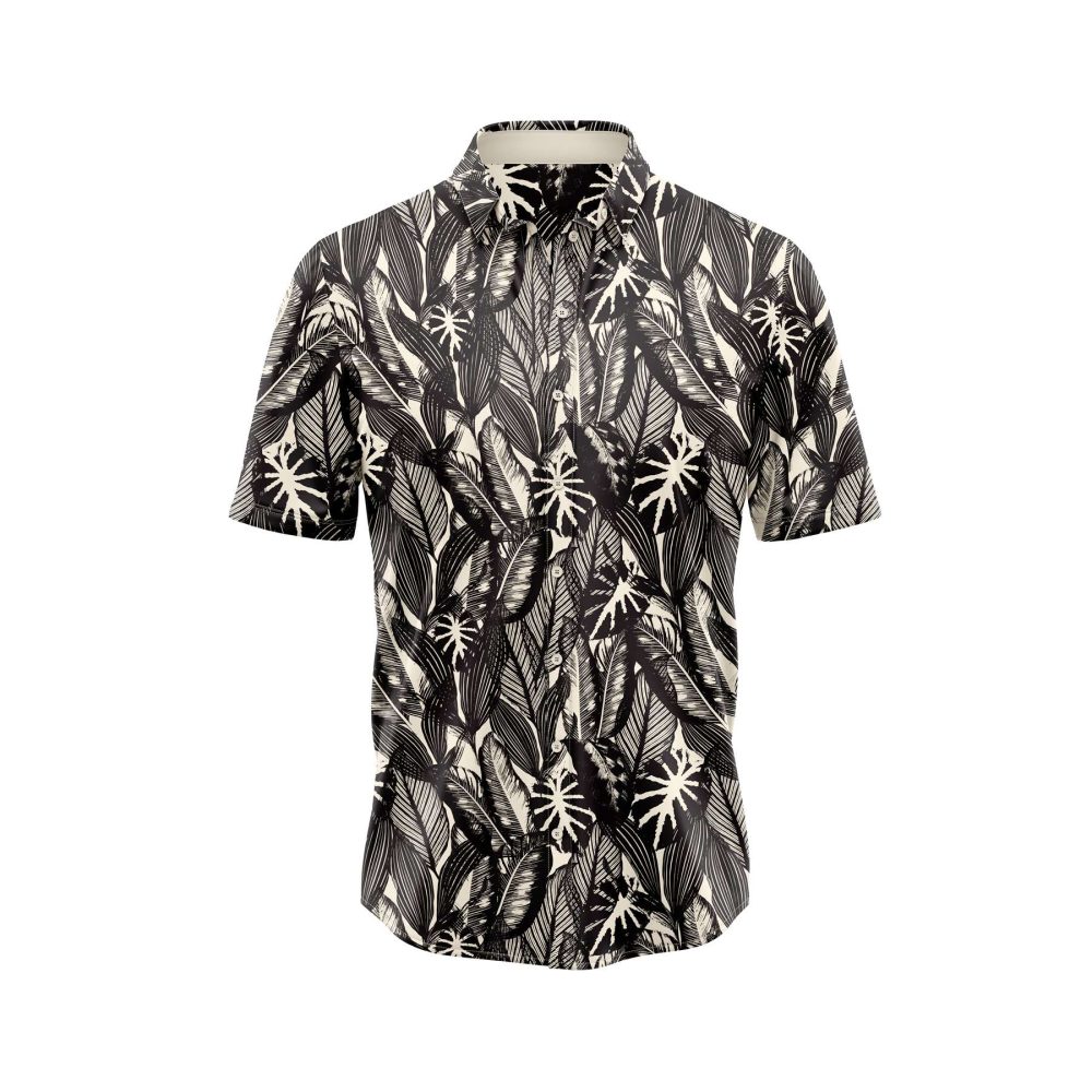 ibuytero Black Tropical Leaf Hawaiian Shirt