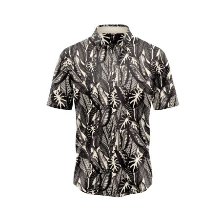 ibuytero Black Tropical Leaf Hawaiian Shirt