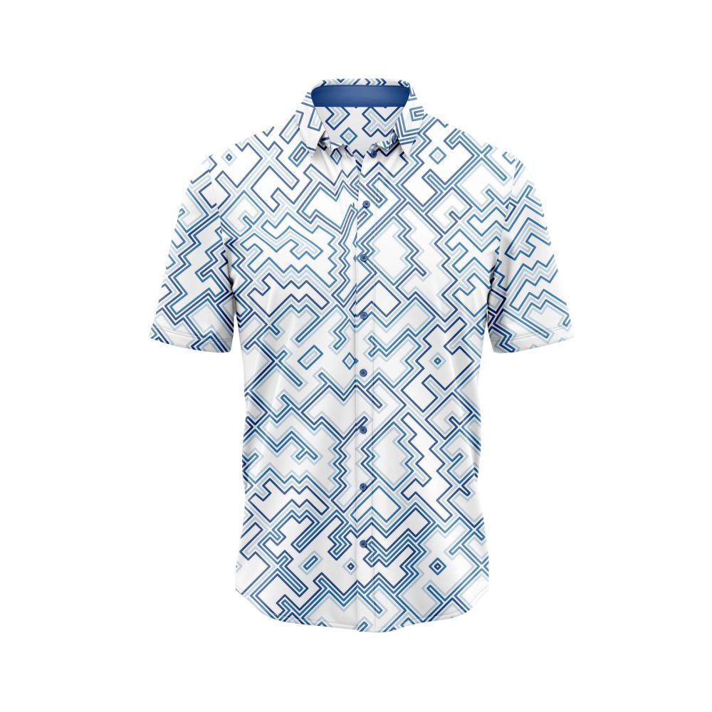 ibuytero Blue Geometric Wave Hawaiian Shirt 0