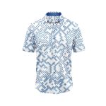 Blue Geometric Wave Hawaiian Aloha Shirt- Tropical Beach Shirt