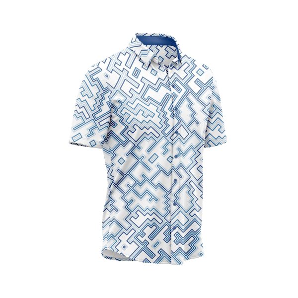 ibuytero Blue Geometric Wave Hawaiian Shirt 2