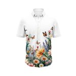 Floral Butterfly Hawaiian Aloha Shirt- Tropical Beach Shirt