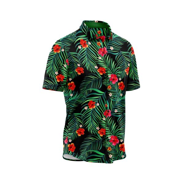 ibuytero Red Hibiscus and Palm Hawaiian Shirt 3