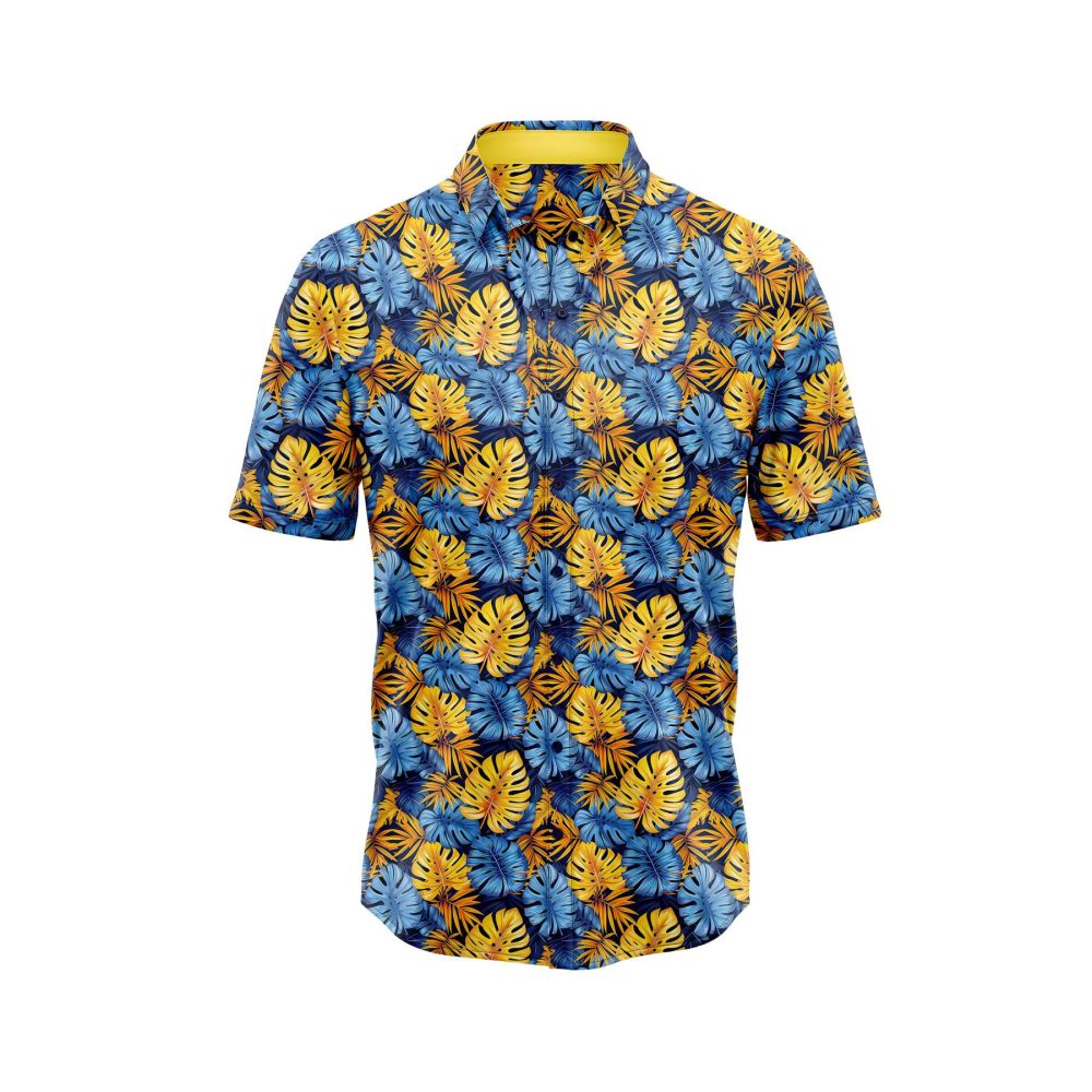 ibuytero Tropical Blue Gold Monstera Hawaiian Shirt