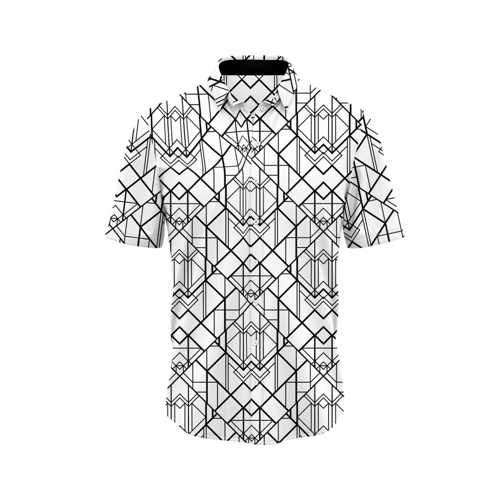 IBUYTERO ABSTRACT GRID HAWAIIAN SHIRT 0