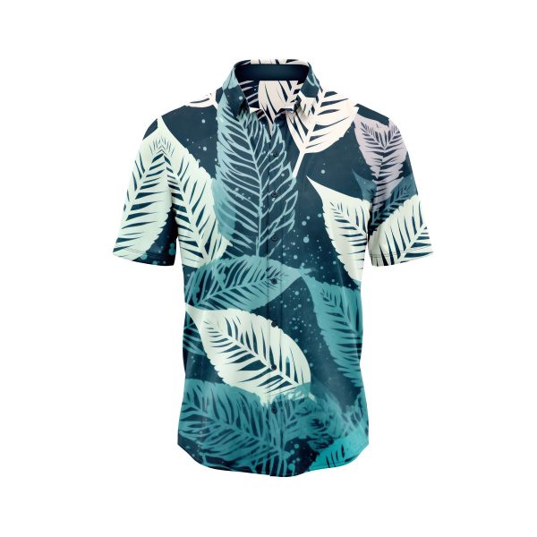 IBUYTERO BLUE LEAF HAWAIIAN SHIRT 0